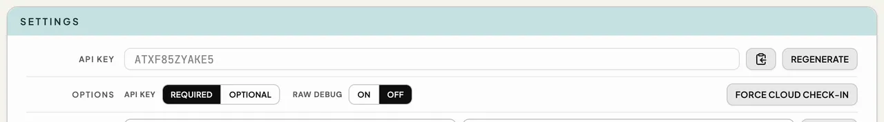 API Key location in settings.