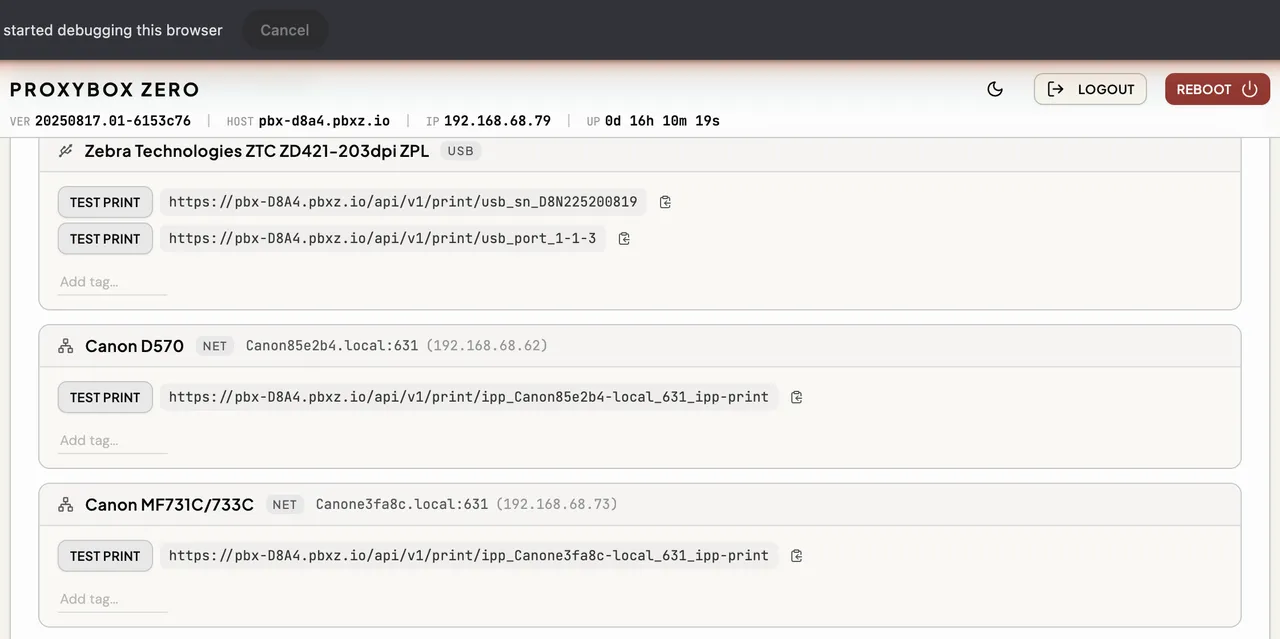 Printers module interface.